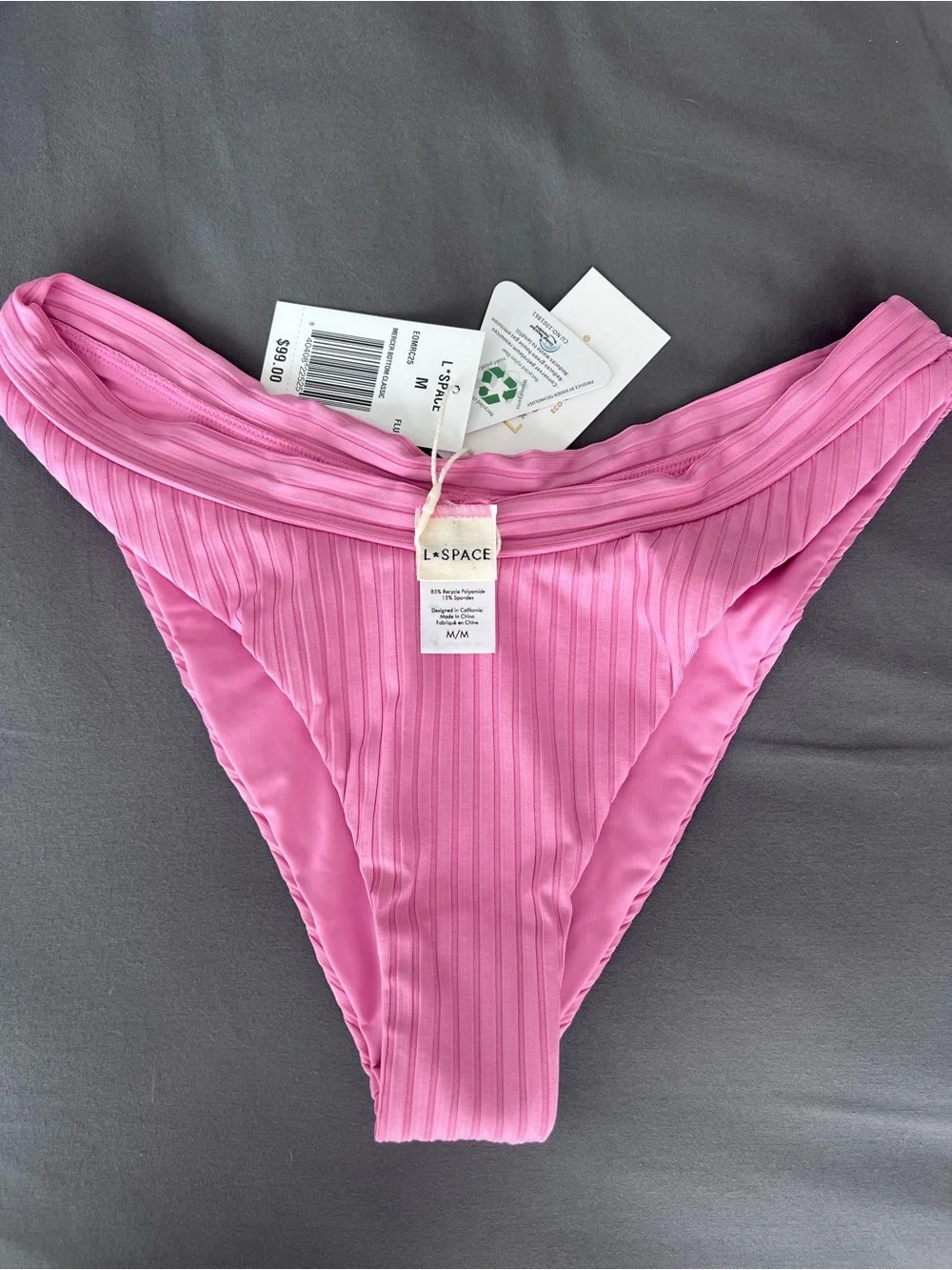 L*SPACE Mercer Classic Pink Ribbed Bikini Bottom Size M NWT